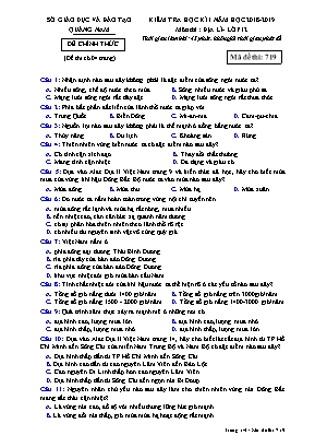 Đề kiểm tra học kì I môn Địa lý Lớp 12 - Mã đề 719 - Năm học 2018-2019 - Sở giáo dục và đào tạo Quảng Nam